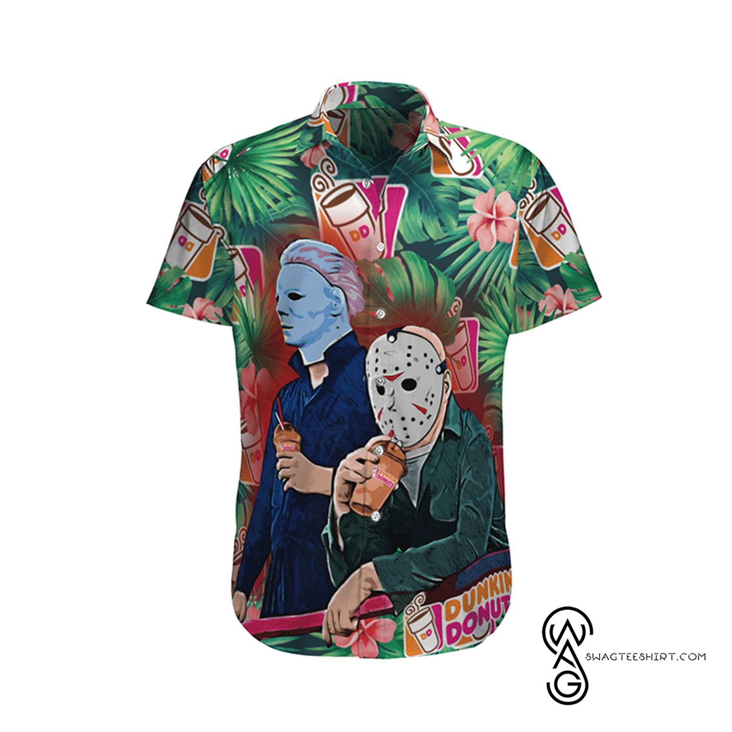 [Top Trending] Michael Myers And Jason Voorhees Dunkins Donut Halloween Casual Beach Full Printing Hawaiian Shirt